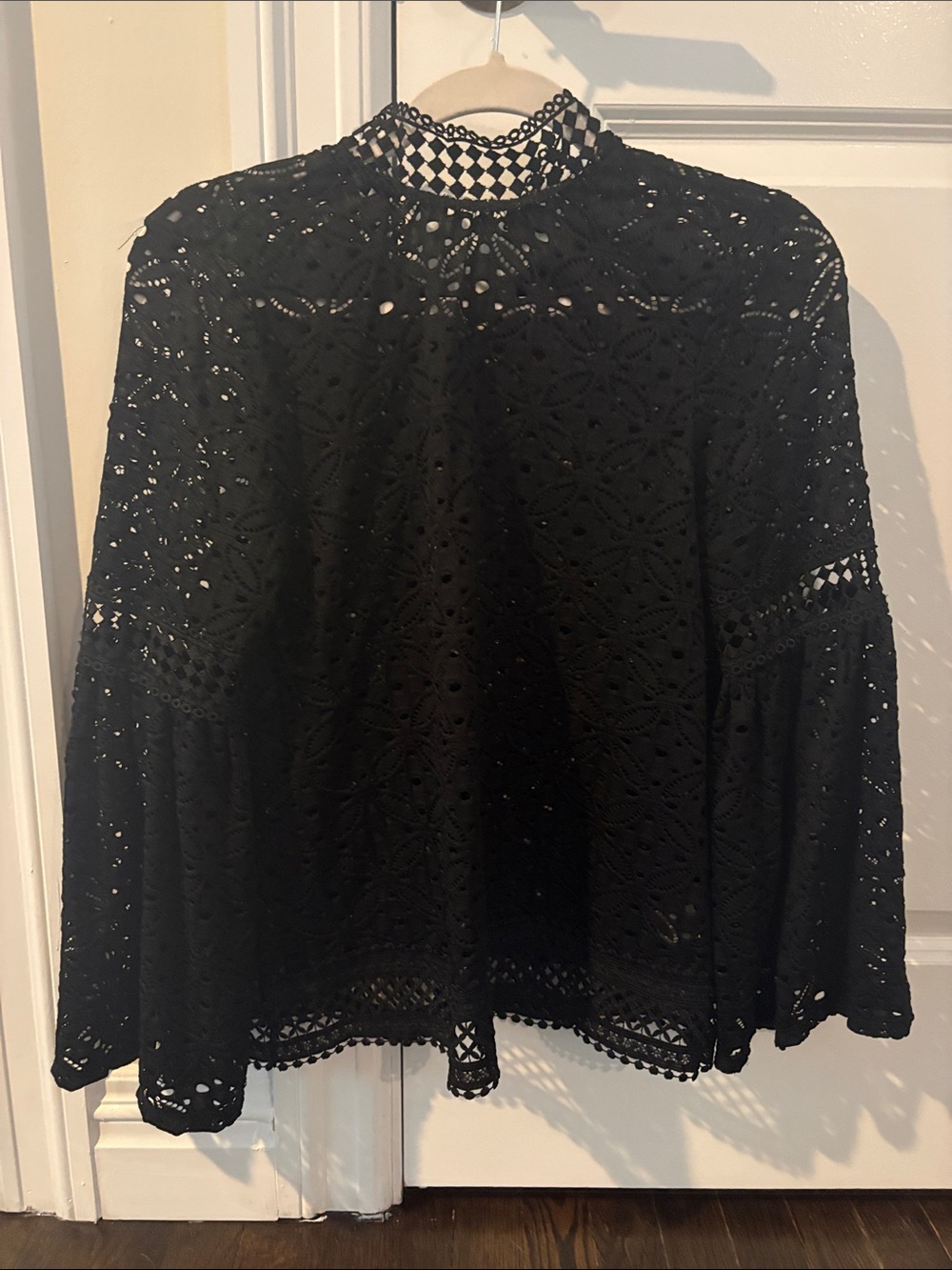 Cable & Gauge Black Lace High-Neck Bell Sleeve Top
